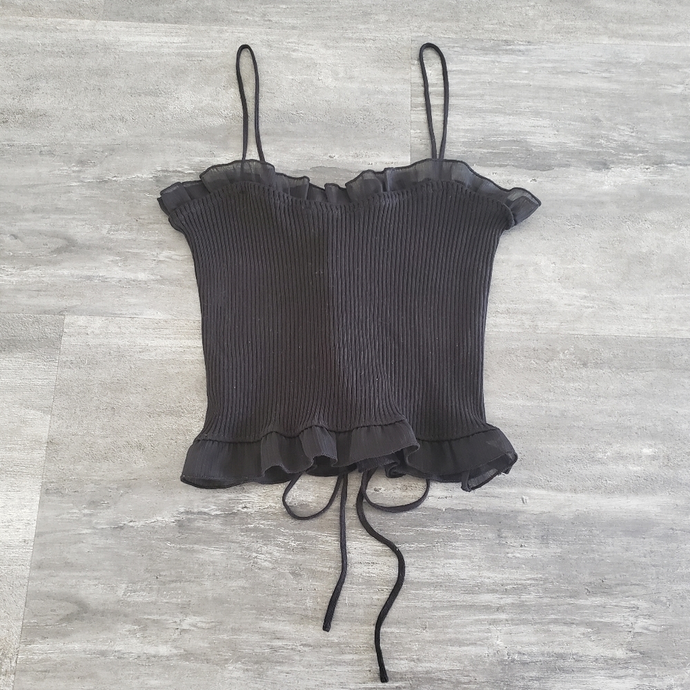 Black Back Laced SHEIN Ruffle Tank